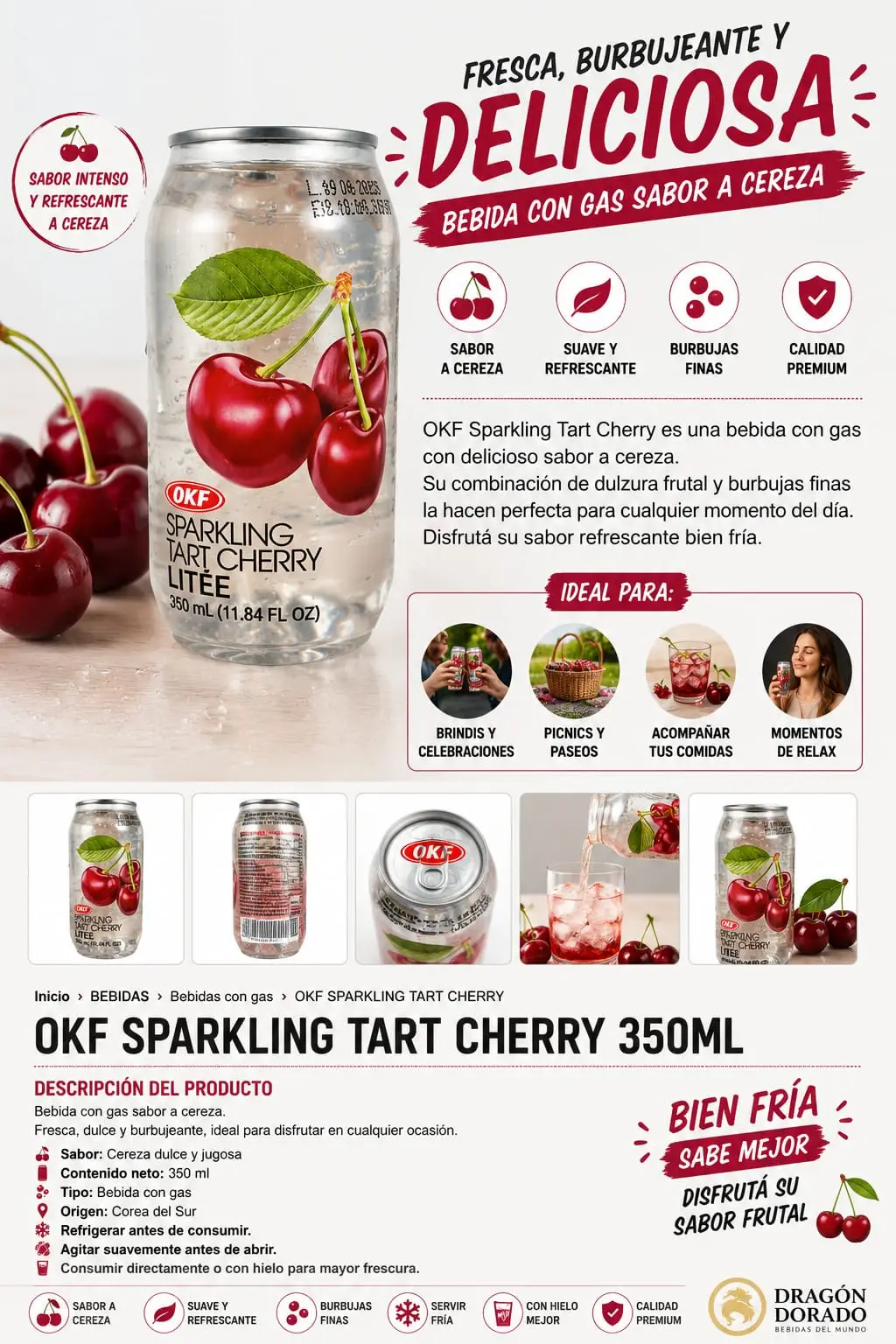 AGUA CON GAS OKF SABOR CEREZA 350ML